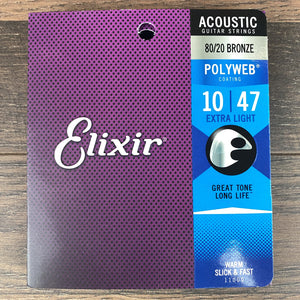 Elixir 11000 10-47 Extra Light 80/20 Polyweb Coated Acoustic Guitar String Set