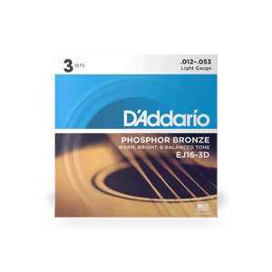 D'Addario EJ16-3D 3 sets of .012-.053 Phosphor Bronze Acoustic Guitar Strings