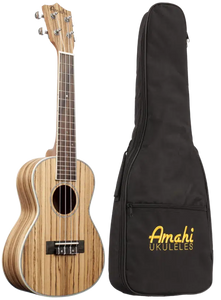 Amahi UK330C Classic Zebrawood Concert Ukelele w/Bag, Satin Finish