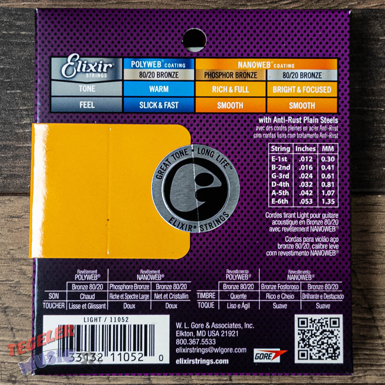 Elixir 11052 12-53 Light 80/20 Nanoweb Coated Acoustic Guitar String S ...