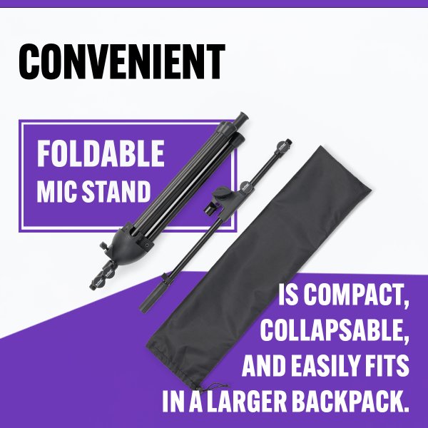 On Stage Stands MS500 Adjustable Travel Mic Stand, Black, Powder Coat Finish
