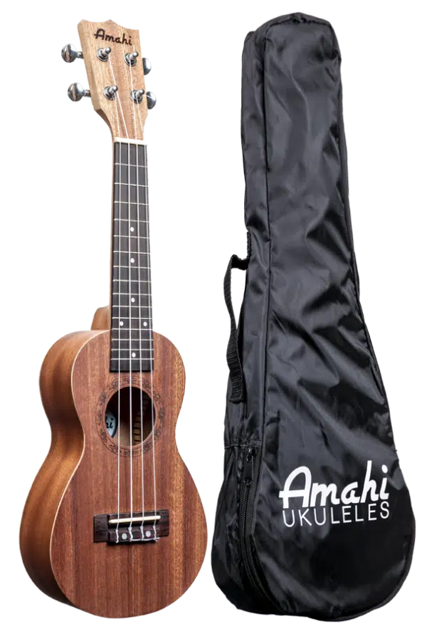 Amahi UK150W Soprano Ukelele Mahogany, Peanut Shape, Satin Finish w/Bag