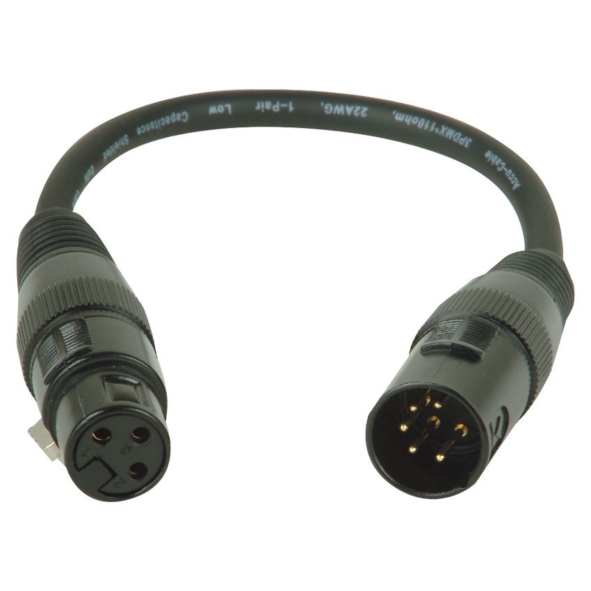 Accu-Cable AC5PM3PFM DMX 5-PIN XLR Male To DMX 3-PIN XLR Female Adapter Cable