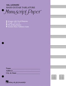 Bass Guitar Tablature Manuscript Paper Book (Purple Cover)