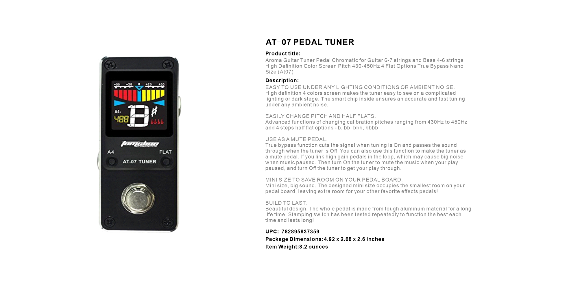 bass guitar tuner pedal Tom'sline AT-07 TUNER Mini Guitar and Bass Chromatic Tuner Pedal – Tegeler Music