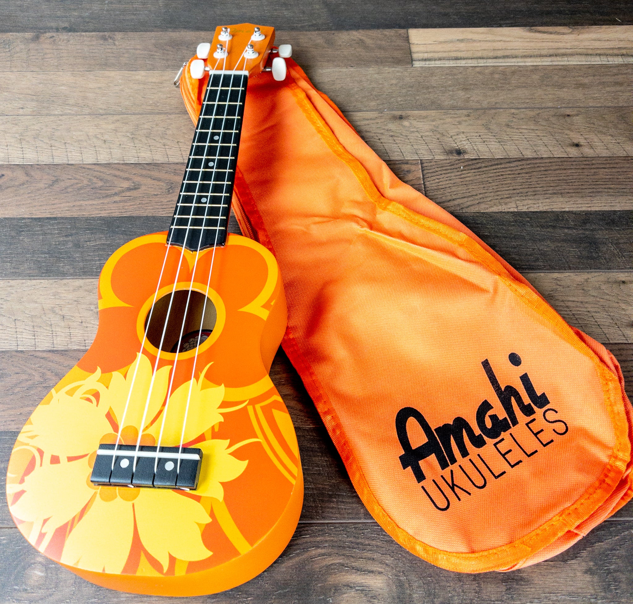 Amahi DDUK5 Orange Flower Design Soprano Ukulele with Carry Bag