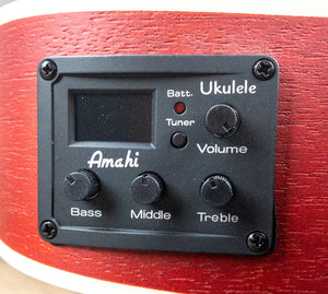 Amahi UK205TEQRD Tenor Ukulele Red with Electronics and Tuner Includes Gig Bag