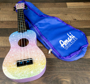 Amahi DDUK25 Glitter Rainbow, Soprano Ukulele with Carry Bag