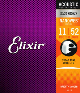 Elixir 11-52 Nanoweb 80/20 Bronze Acoustic Guitar String Set (Qty Discounts)