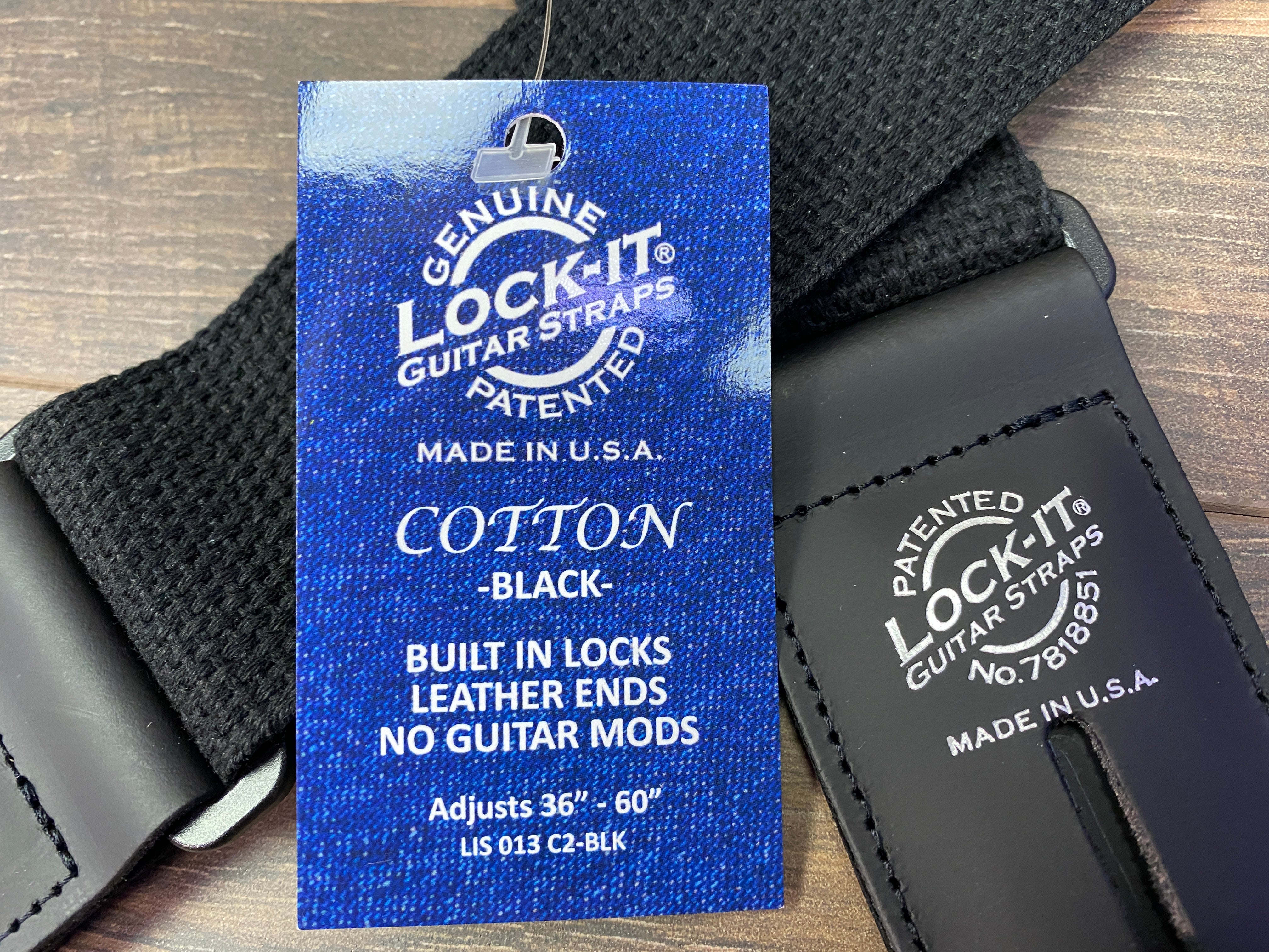 Lock-It LIS-013C2-BLK 2" Wide, Long Cotton Guitar Strap w/ built in strap locks