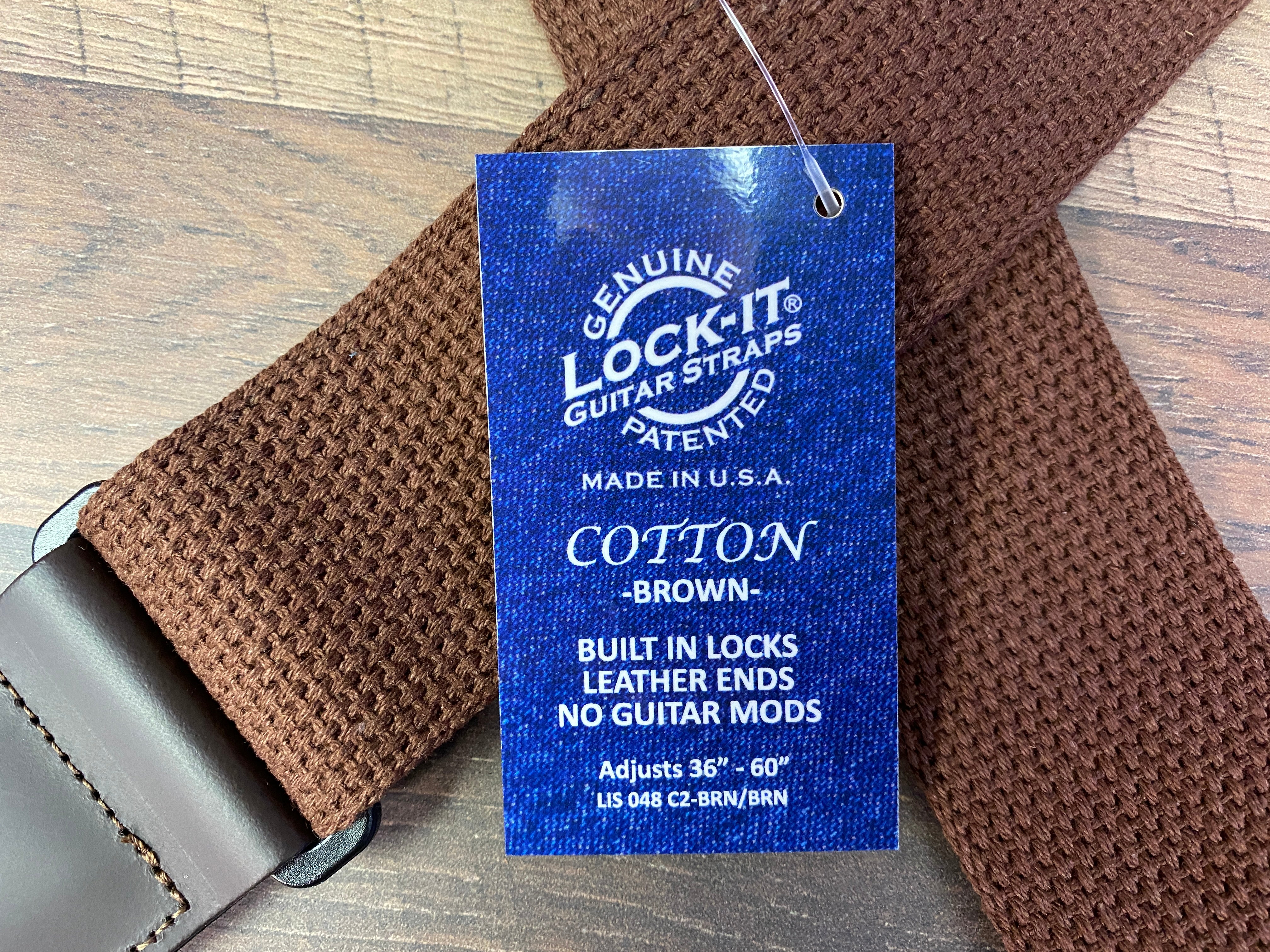 Lock-It LIS-048C2-BRN/BRN Long, 2" Cotton Guitar Strap w/Built in Strap Locks