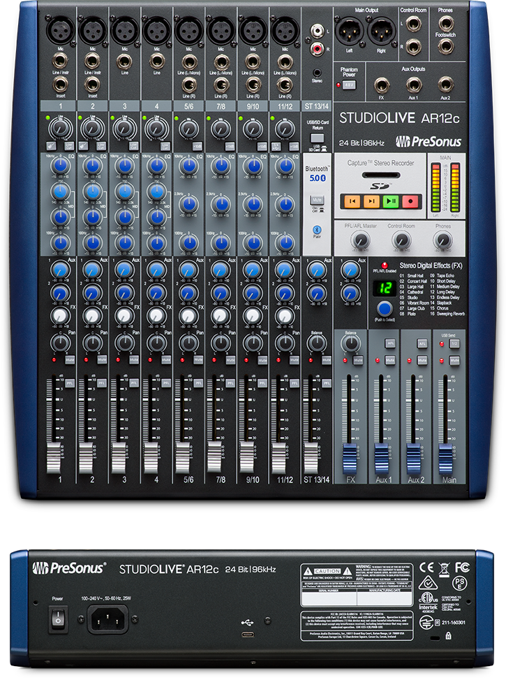 PreSonus StudioLive AR12c USB-C Digital/Analog Mixer for Stage/Studio/Podcasting