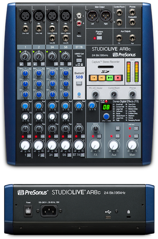 Presonus AR8c Audio Mixer with bluetooth for Stage, Studio & Podcasting