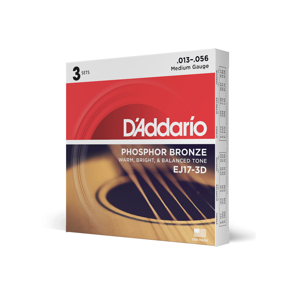 D'Addario EJ17-3D 3 sets of .013-.056 Phosphor Bronze Acoustic Guitar Strings