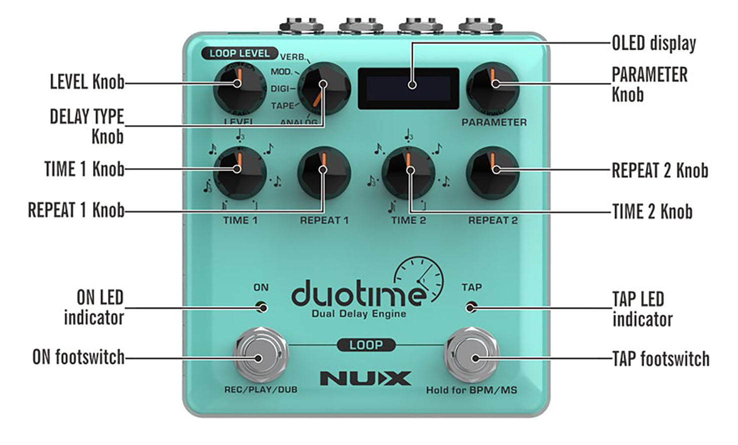 nux delay pedal NUX NDD-6 Duotime Dual Delay Engine Stereo Delay Guitar Effects Pedal – Tegeler Music